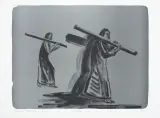 Jarosław Modzelewski, NIOSĄCY BELKĘ, 2009, litografia, papier