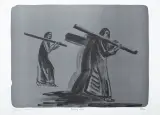 Jarosław Modzelewski, NIOSĄCY BELKĘ, 2009, litografia, papier