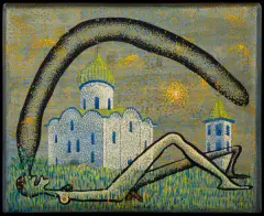 Edward Narkiewicz, CERKIEW I AKT, 1969, olej, deska