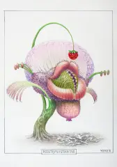 Jacek Yerka, PODSTĘPNA STOKROTKA, 2016, kredki, ołówek, karton