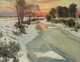 ZIMOWY ZACHÓD by Michał Gorstkin-Wywiórski, 1906, olej, płótno, sold Dec 2016