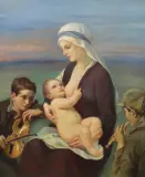 Józef Unierzyski, MALI GRAJKOWIE PRZED MADONNĄ Z DZIECIĄTKIEM, olej, płótno