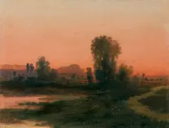 Walery Brochocki, PEJZAŻ O ZACHODZIE, 1878, olej, deska