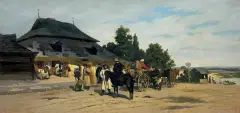 Wladislaw Szerner, PRZED KRAKOWSKĄ KARCZMĄ, 1877, olej, płótno