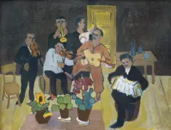 Marek Włodarski, MUZYKANCI WE WNĘTRZU, ok. 1945, olej, płótno