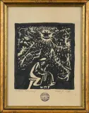 Jerzy Duda-Gracz, Krawiec, z cyklu Judaica, 1964, linoryt, tusz, papier kremowy