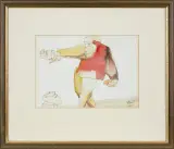 Stasys Eidrigevičius, Człowiek z maskami, 1995, tusz pióro, akwarela, papier