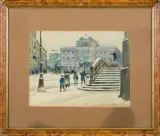 Franciszek Suderland, KRAKOWSKIE PRZEDMIEŚCIE Z PAŁACEM STASZICA, akwarela, ołówek, papier
