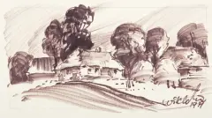 Wiktor Zin, CHATA WŚRÓD DRZEW, 1971, flamaster, karton