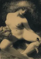 Stefan Żechowski, AKT, 1964, pastel, kredka, papier kremowy