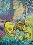BARDZO PIĘKNI PANOWIE by Edward Dwurnik, 1978-1985, olej, akryl, collage, płótno, sold Oct 2016