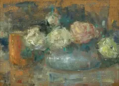 Olga Boznańska, Martwa natura z różami, olej, tektura