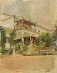 PAŁAC W SZAMRAJÓWCE by Stanisław Kaczor-Batowski, 1912, olej, karton naklejony na tekturę, offered Oct 2016