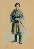 Władysław Podkowiński, STUDIUM POSTACI MŁODEGO MĘŻCZYZNY, 1889, akwarela, ołówek, papier