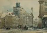KRAKOWSKIE PRZEDMIEŚCIE OD STRONY PLACU ZAMKOWEGO by Władysław Chmieliński, akwarela, ołówek, papier, sold Oct 2016