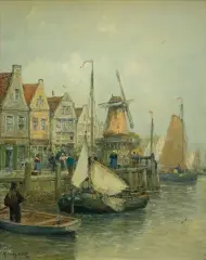 Karl Theodor Wagner, NAD KANAŁEM W HOLANDII, olej, płótno