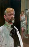 Jacek Malczewski, AUTOPORTRET Z THANATOSEM, 1916, olej, tektura