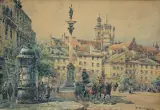 PLAC ZAMKOWY W WARSZAWIE, PRZED 1939 by Władysław Chmieliński, akwarela, gwasz, tusz pędzel, papier, sold Oct 2016