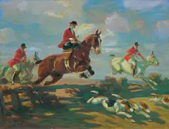 Angelo Jank, POLOWANIE PAR FORCE, ok. 1930, olej, płótno