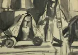 ŻYDZI NAD TORĄ by Zygmunt Menkes, akwarela, tusz, papier, sold Oct 2016
