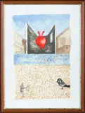 Kompozycja z sercem by Jan Lebensztejn, litografia barwna, papier, sold Sep 2016