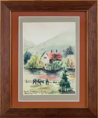 Pejzaż by Jerzy Duda-Gracz, 1956, akwarela, papier, sold Jul 2016