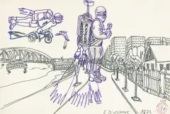 Psy śledcze, z cyklu Pojazdy by Edward Dwurnik, 1973, flamastry barwne, papier, sold Jul 2016