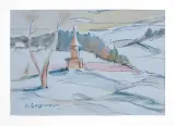 Sergiusz Grudkowski, KAPLICZKA W ZIELEŃCU PRZED ZMIERZCHEM, 1998, akwarela, papier
