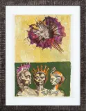 KOMPOZYCJA Z TRZEMA POSTACIAMI by Jan Lebensztejn, litografia barwna, papier, sold Jul 2016