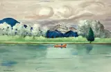 Rafał Malczewski, PEJZAŻ ZNAD BOW RIVER W KANADZIE, 1943 - 1950, akwarela, karton