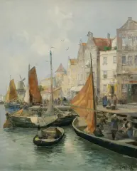 Karl Theodor Wagner, NAD KANAŁEM W HOLANDII, olej, płótno