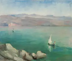 Tadeusz Popiel, LAZUROWE MORZE, po 1900, olej, płótno