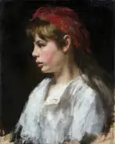 Stanisław Kaczor-Batowski, DZIEWCZYNKA W CZERWONEJ CHUSTCE, 1886, olej, płótno