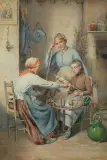 John Watkins, LEKCJA PRZĘDZENIA WEŁNY, akwarela, papier