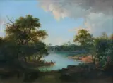 Franciszek Ruśkiewicz, PEJZAŻ NADWODNY, 1856, olej, płótno