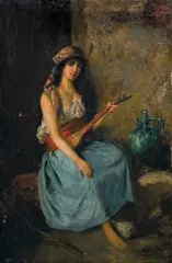 Moritz Stifter, WSCHODNIA MUZYKANTKA, olej, deska