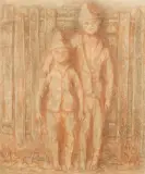 Tadeusz Kulisiewicz, DWAJ CHŁOPCY ZE SZLEMBARKA, kredka, sepia, sangwina, czarna kredka, papier