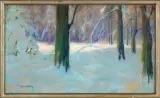Jakub Michał Kasprowicz, Śniegi w Puszczy Augustowskiej, przed 1939, pastel, papier