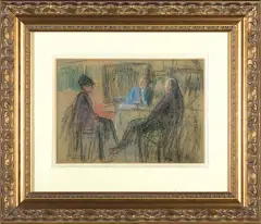 Artur Markowicz, ROZMOWA PRZY STOLE, kredka, pastel, papier