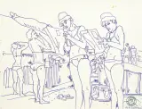 PRZÓD I PLECY, Z CYKLU DŹWIRZYNO by Edward Dwurnik, 1974, flamastry barwne, papier, offered Apr 2016