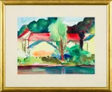 Mieczysław Lurczyński, PEJZAŻ, akwarela, pastel, papier