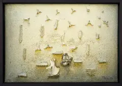 Jonasz Stern, KOMPOZYCJA, 1974, collage, płótno