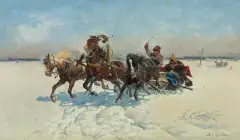 Alfred Wierusz-Kowalski, SANIAMI PRZEZ STEP, ok. 1880, olej, deska