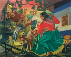 Zofia Stryjeńska, POJENIE CIELAKA, 1949/1950, tempera, płótno
