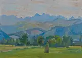 Jan Wojnarski, PANORAMA TATR Z ZAKOPANEGO, olej, tektura