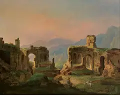 Adam Wiktor Malinowski, PEJZAŻ Z RUINAMI, 1853, olej, płótno