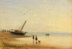 Józef Marszewski, NA BRZEGU MORZA, ok. 1860, olej, tektura naklejona na deskę