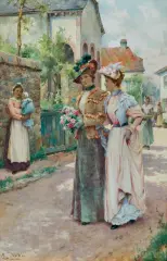 POPOŁUDNIOWY SPACER by Alfred August Glendening junior, akwarela, papier, sold Mar 2016