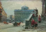 PAŁAC STASZICA I SCHODY KOŚCIOŁA ŚW. KRZYŻA by Władysław Chmieliński, olej, tektura, sold Mar 2016