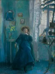 Artur Markowicz, PORTRET DAMY WE WNĘTRZU, 1910, pastel, papier żeberkowy
